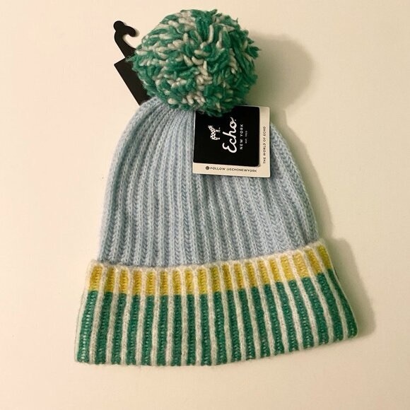 Echo New York Womans Ribbed Pom Pom Hat Winter Hat With Tags - Picture 1 of 12